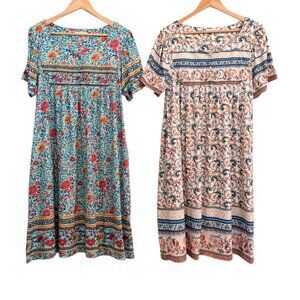 TWO Cripom Women's Nightgowns Size Large Muumuu with Pockets House Dress Floral